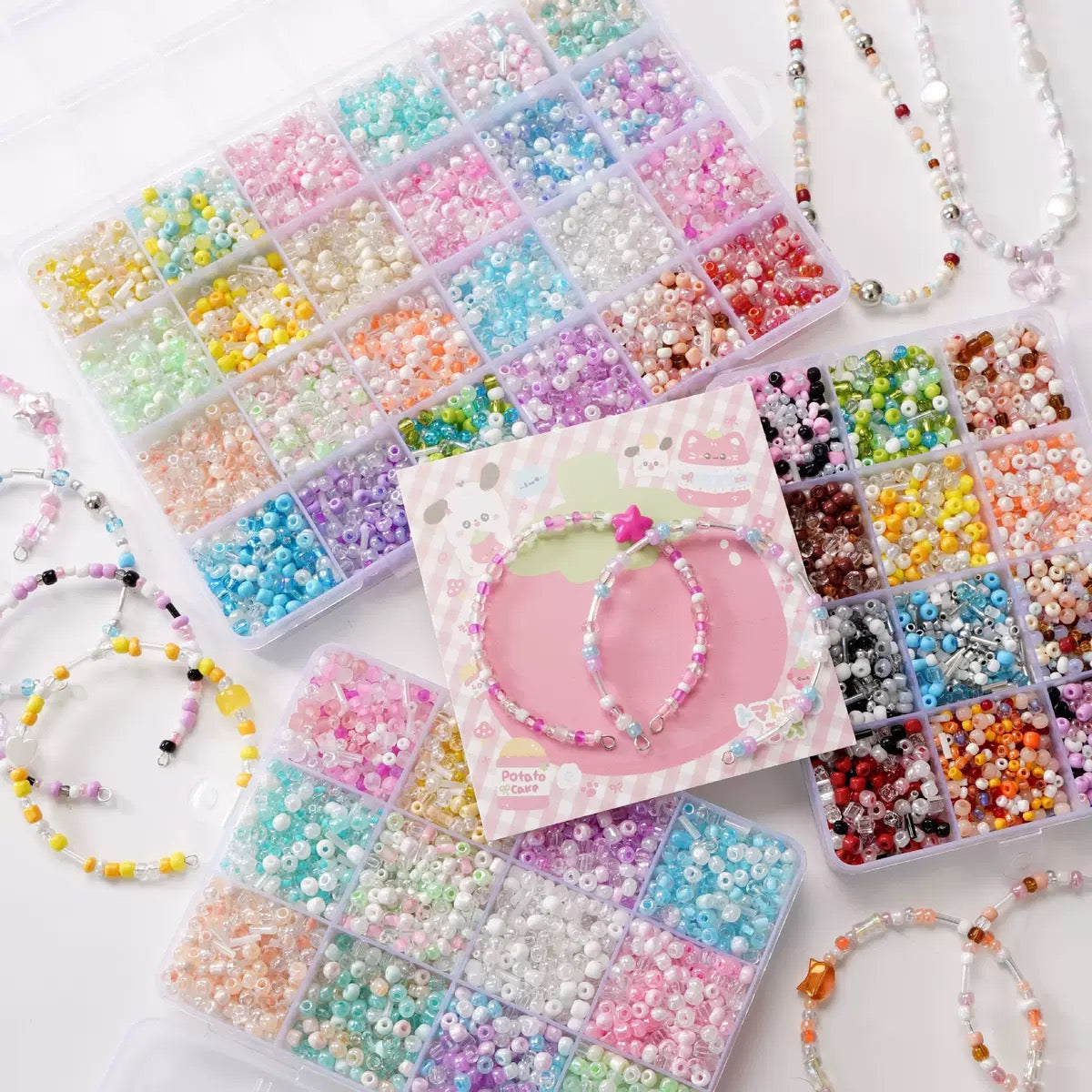 QQWonderland Pastel Glass Seed Beads DIY Set|Kawaii Bracelet & Jewelry Making Kit
