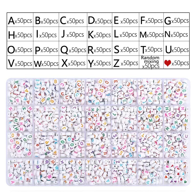 QQWonderland Alphabet Letter Beads DIY Set｜A–Z + Heart Beads for Name Bracelets & Jewelry Making