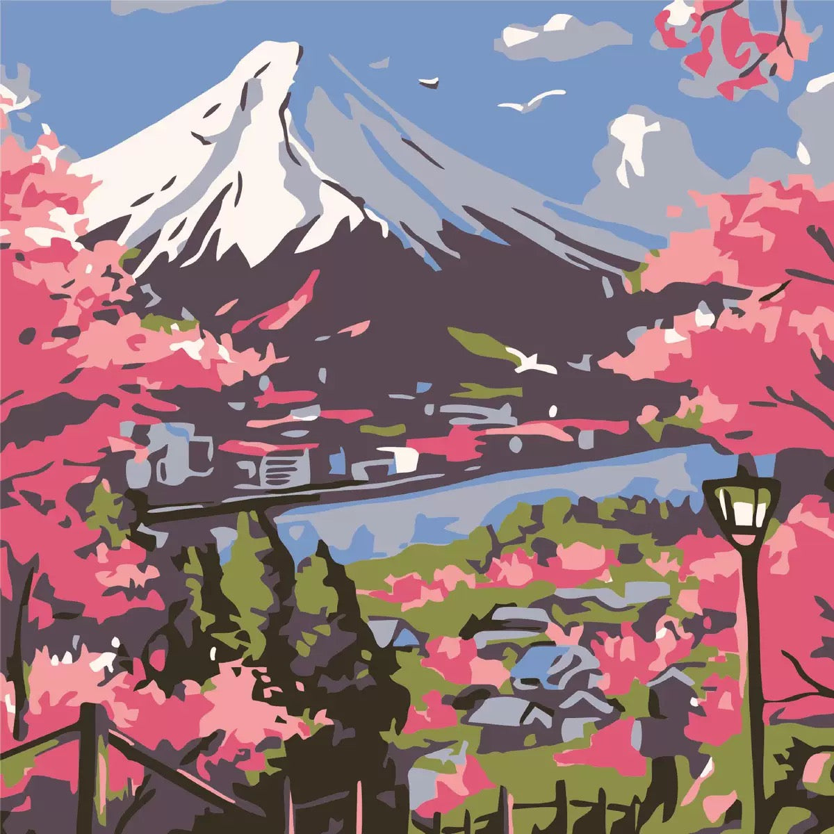 QQWonderland "Springtime Mount Fuji” Numbers Paint Kit (20x20cm)