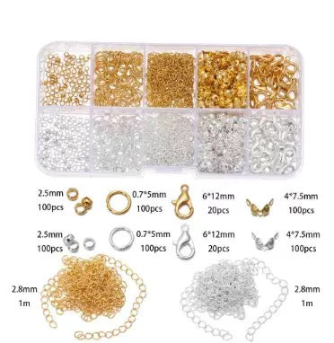 QQWonderland Jewelry Findings DIY Set｜Gold & Silver Charm Accessories Kit for Bracelet & Necklace Making
