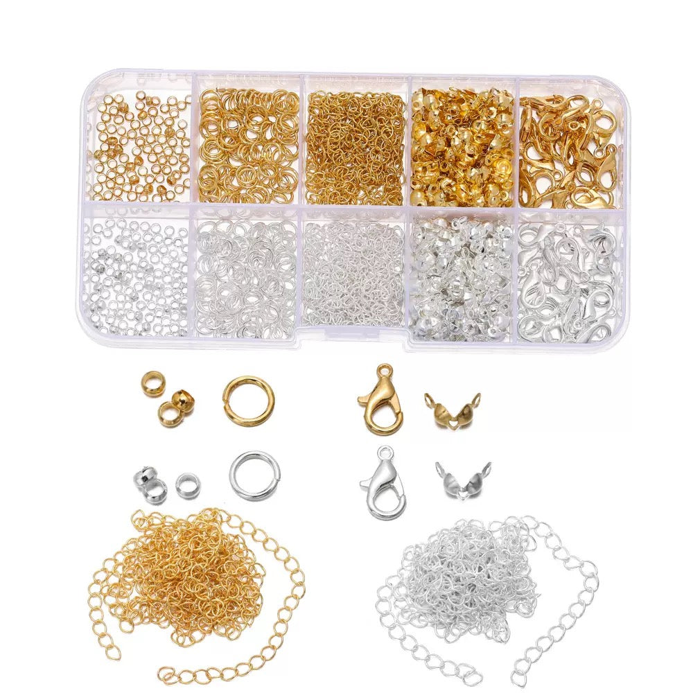 QQWonderland Jewelry Findings DIY Set｜Gold & Silver Charm Accessories Kit for Bracelet & Necklace Making