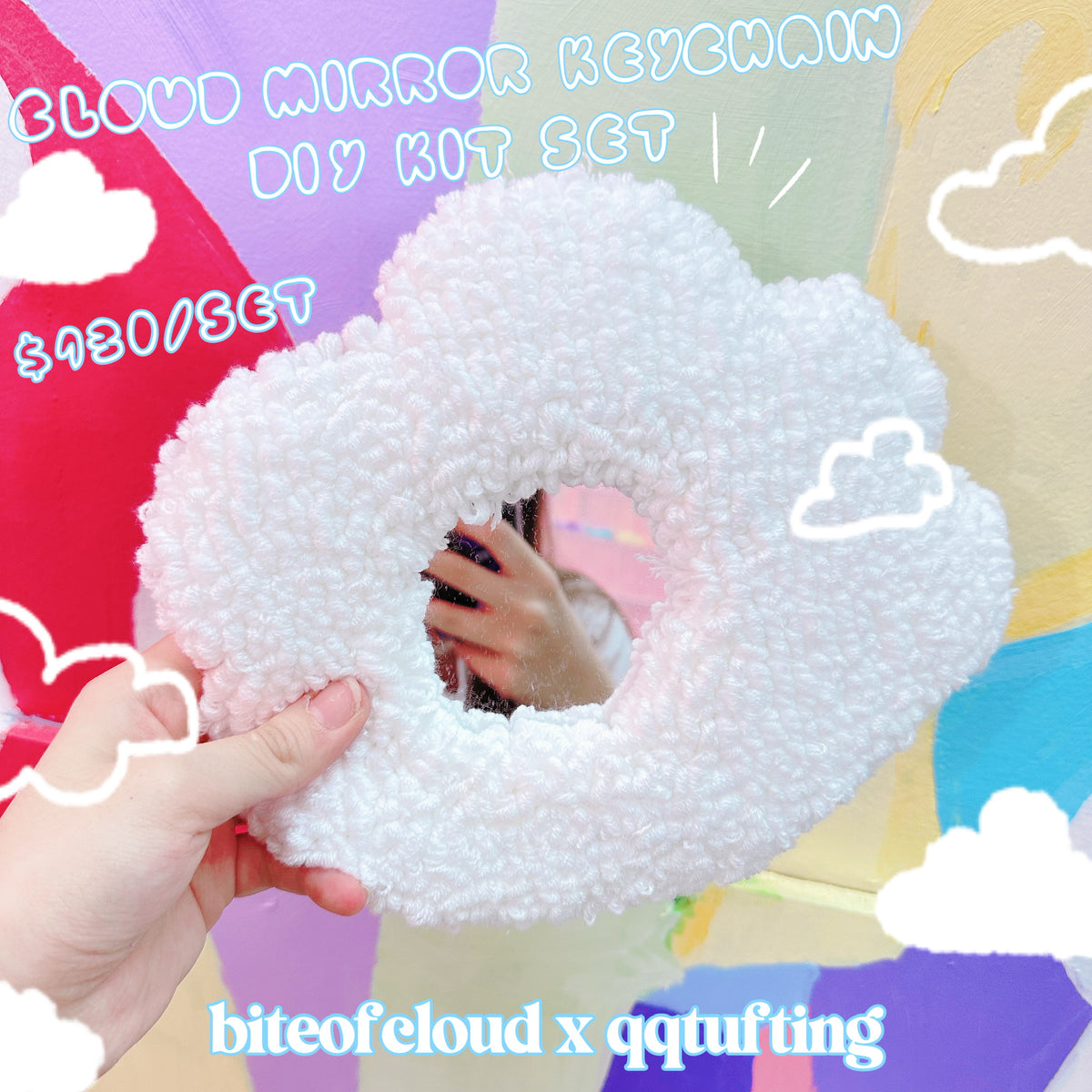 DIY Cloud Mirror Keychain / Coaster ☁️ Punch Needle Kit Set