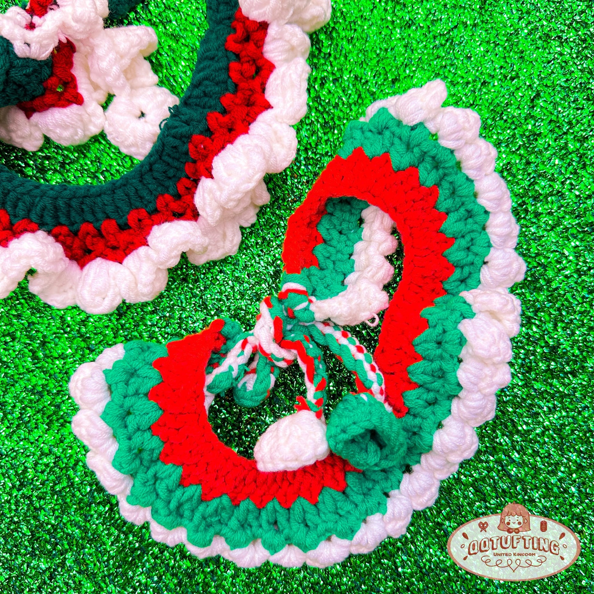 Pet Crochet Bell Xmas Scarf 寵物三色聖誕波波頸巾 (Triple Colours)